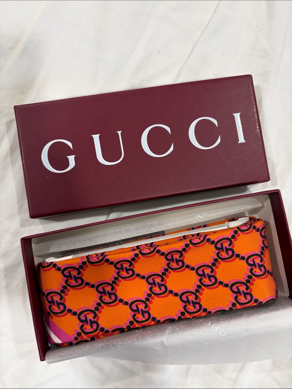 Gucci Orange and Pink GG Pattern Silk Twilly